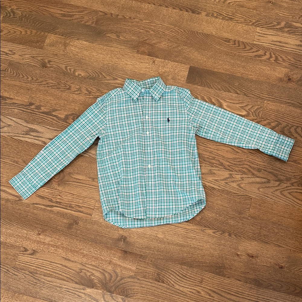 Ralph Lauren Kids Green and White Plaid Shirt